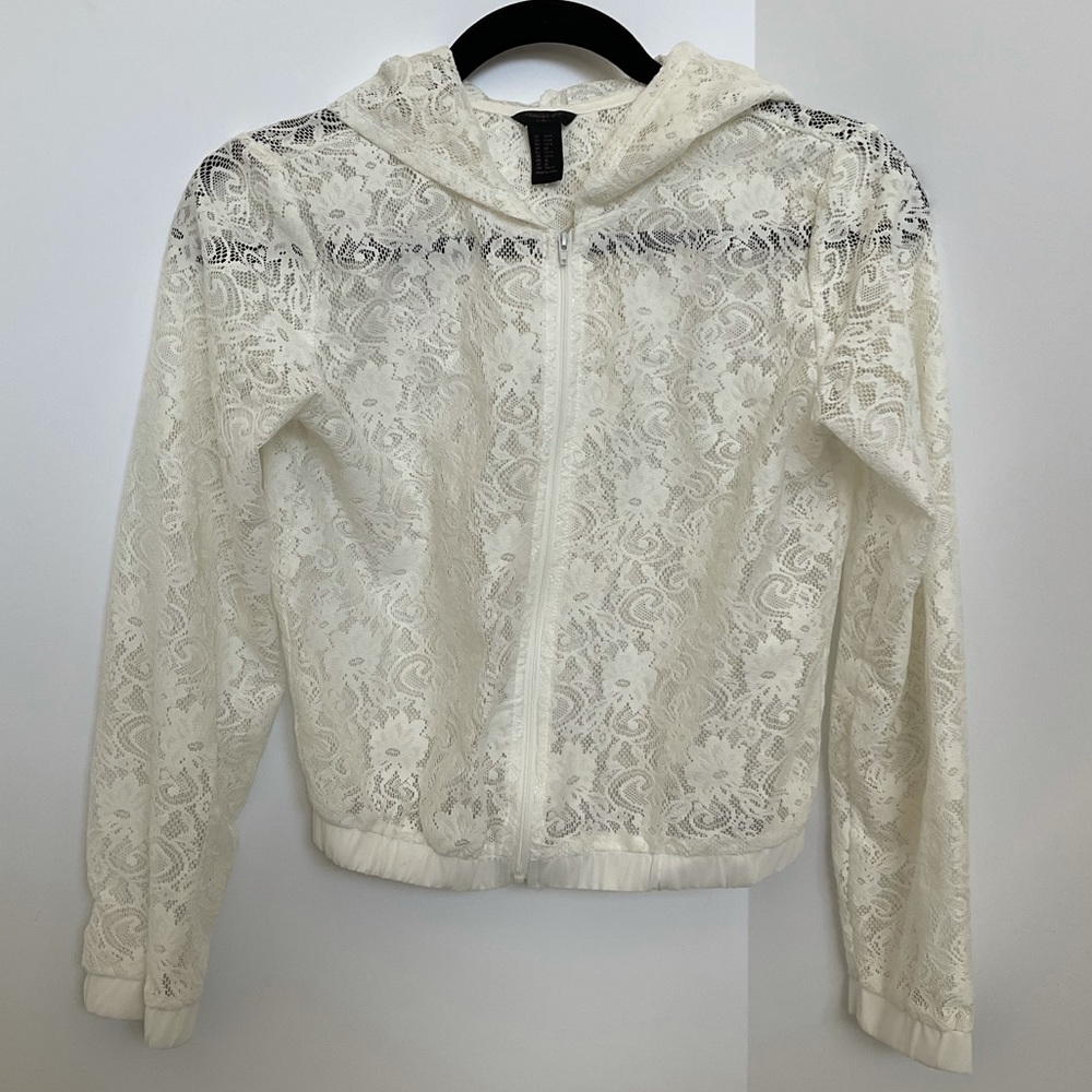 Forever 21 Girls Lightweight Zip-Up Top with Hood - 13/14
